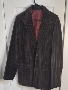 Mossimo Supply Co. Brown Pinstripe Velvet Blazer with Burgundy Lining